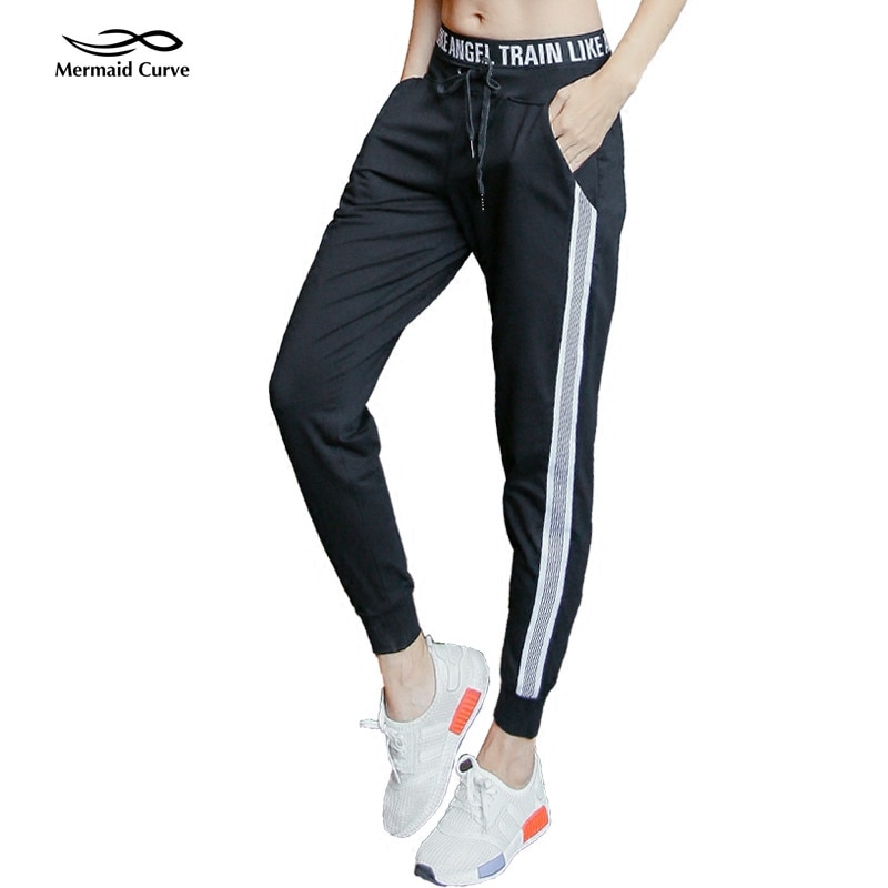 Mermaid Curve Running Exercise pants Dance Female  Side lines Sweatpants sports Womens Trousers Gym Fitness Loose Harem Pants