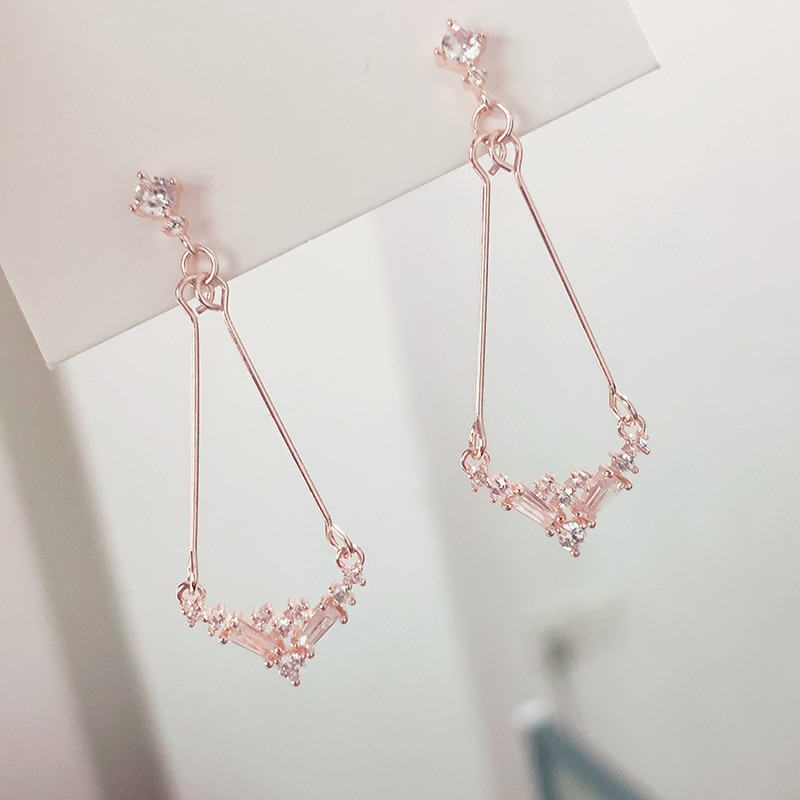 MENGJIQIAO 2019 Korean New Fashion Geometric Rhombus Shiny Cubic Zircon Drop Earrings For Women Rhinestone Boucle D’oreille Gift