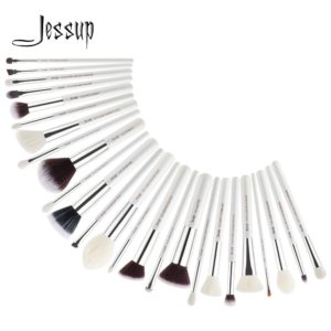 Jessup 25pcs makeup brushes White/Silver Synthetic Hair pincel maquiagem Eyeshadow Foundation Eyeliner Highlighter brushes T235