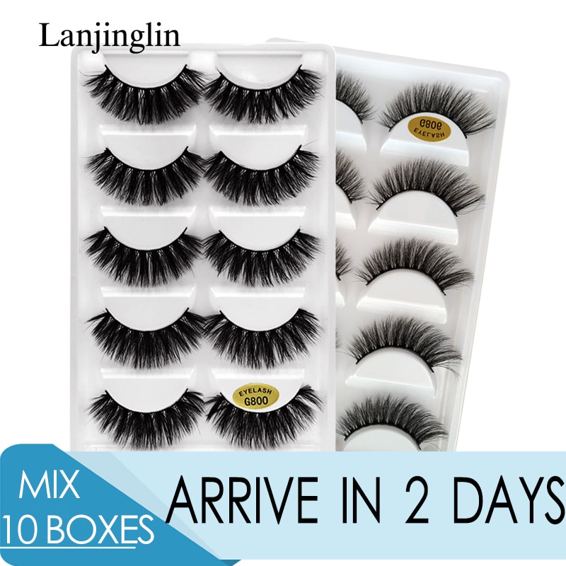 LANJINGLIN 10 boxes wholesale eyelashes 3d mink natural long false eyelash extension fluffy faux cils eye makeup cruelty free
