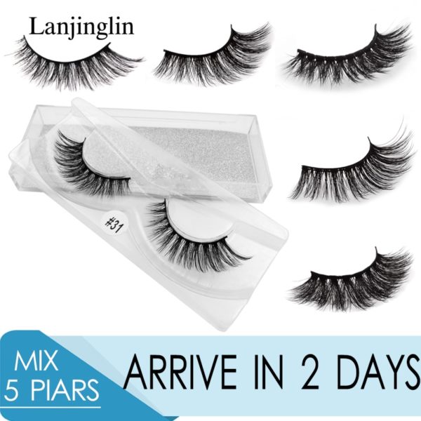 LANJINGLIN mink eyelashes 5 pairs mix false eyelash extension soft thick 3d mink lashes makeup dramatic volume fake lash