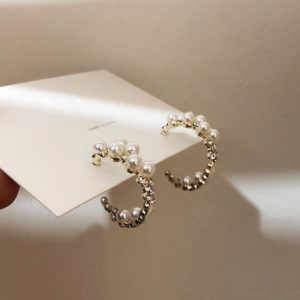 MENGJIQIAO Korean New Handmade Elegant Pearl Crystal Cute Hoop Earrings For Women Students Circle Boucle d’oreille Jewelry Gifts