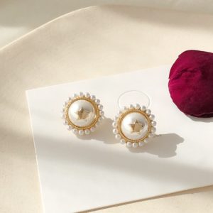 MENGJIQIAO Japan New Vintage Round Elegant Simulated Pearl Cute Stud Earrings For Women Fashion Temperament Star Brinco Jewelry