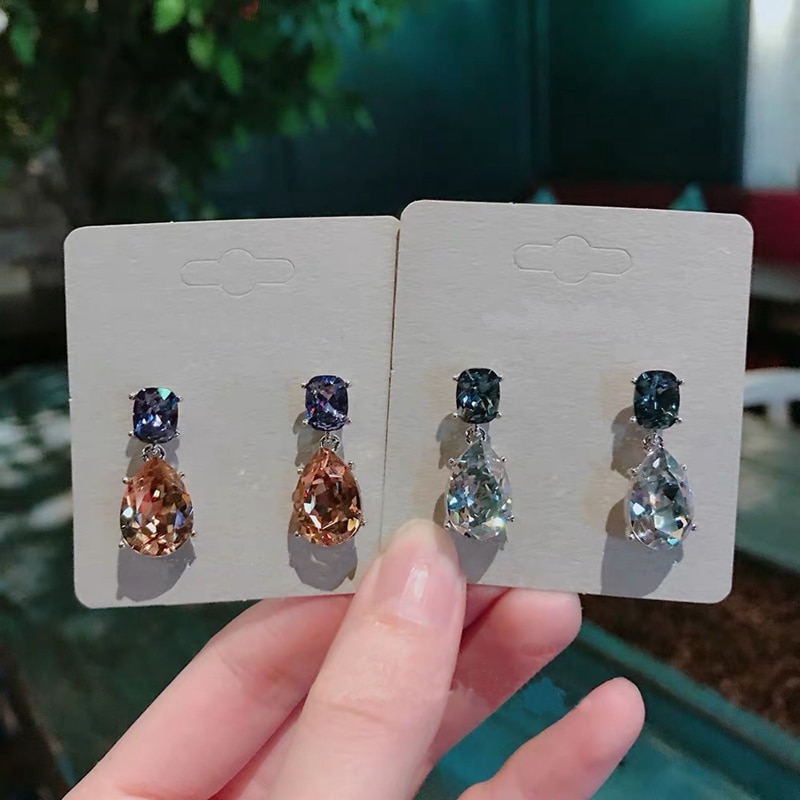 MENGJIQIAO New Korean Cute Waterdrop Dangle Earrings For Women Students Sweet Crystal Pendientes Party Jewelry