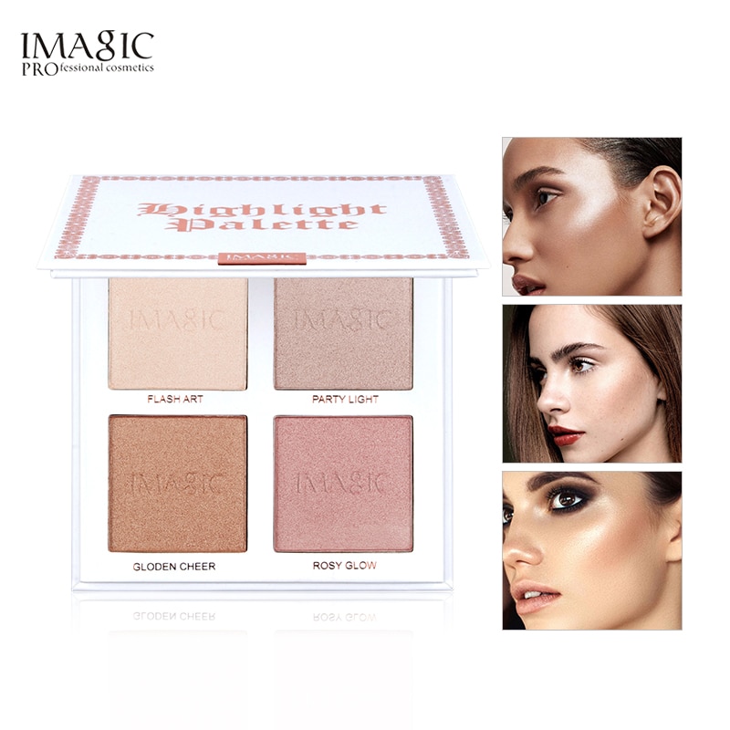 IMAGIC Highlighter Powder Palette Shimmer Face Contouring Highlight Face Bronzer Makeup 4 Colors Highlighter Brighten Skin