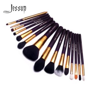 Jessup makeup brushes Set 15pcs Powder Foundation Blush make up brush Cosmetic Purple/Gold Eyeshadow Eyeliner brochas maquillaje