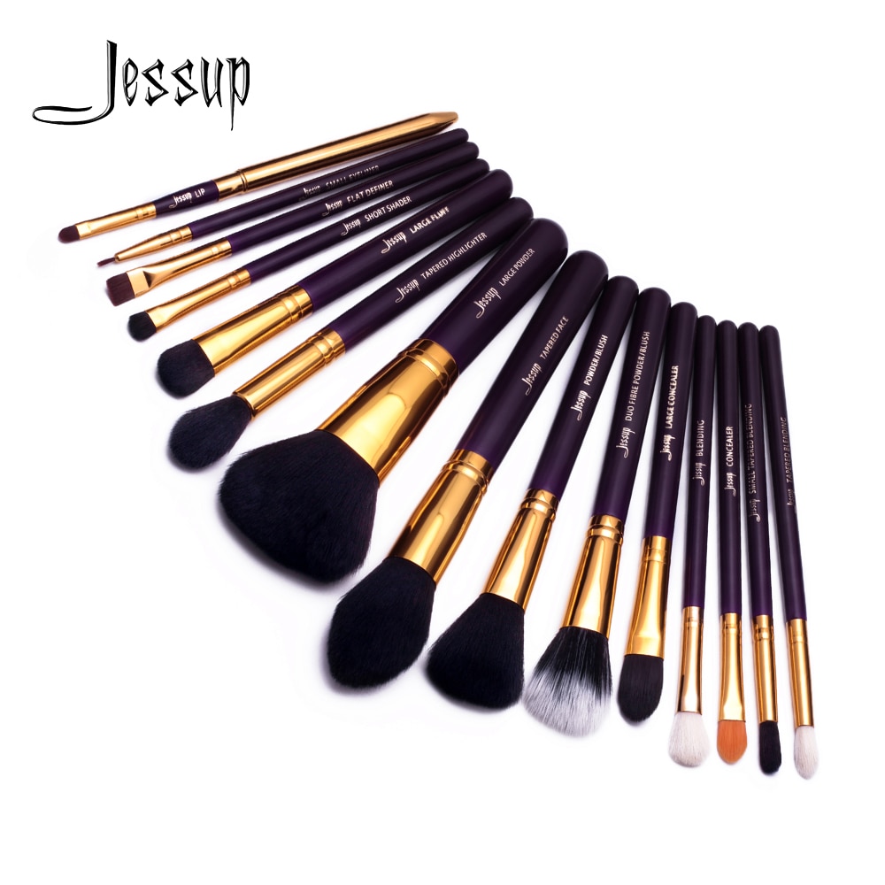 Jessup makeup brushes Set 15pcs Powder Foundation Blush make up brush Cosmetic Purple/Gold Eyeshadow Eyeliner brochas maquillaje