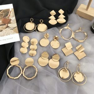 MENGJIQIAO New Fashion Metal Gold Color Geometric Circle Drop Earrings Exaggerate Square Long Pendientes For Women Brincos