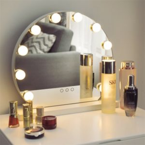 Makeup Vanity Mirror with Light Brightness Adjustable 10 LED Lights 3 Light Sources White Mirror Bathroom Gift Girls HB85502US