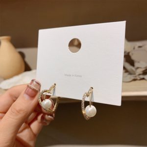 MENGJIQIAO Korean New Sweet  Zircon Micro Pave Heart Hoop Earrings For Women Elegant Pearl Boucle D’oreille Oorbellen Jewelry