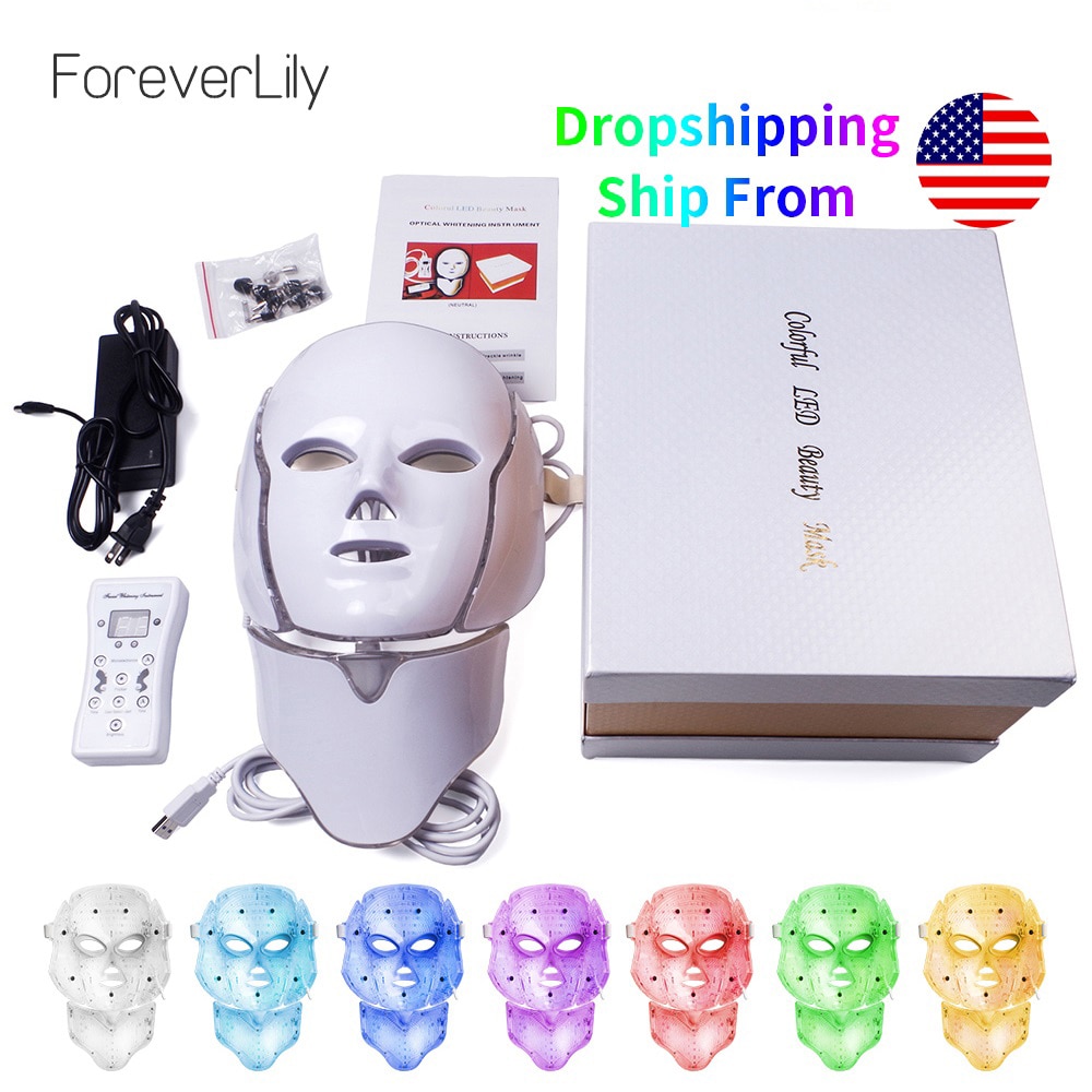 Foreverlily 7 Colors Led Facial Mask Led Korean Photon Therapy Face Mask Machine Light Therapy Acne Mask Neck Beauty Led Mask
