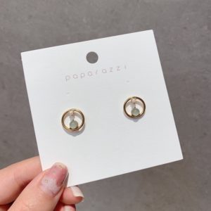 MENGJIQIAO 2019 Korean New Fashion Green Crystal Metal Circle Stud Earrings For Women Cute Simulated Peal Pendientes Jewelry