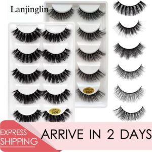 LANJINGLIN 5 pairs faux mink lashes natural volume false eyelashes extension makeup handmade soft long 3d/5d fake eye lash