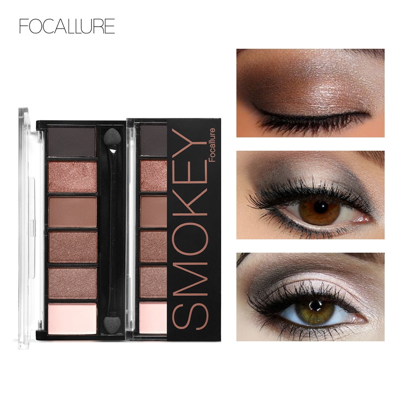 FOCALLURE New Pro 6 Colors Eyeshadow Makeup Set Waterproof Smudge Proof Eye Shadow Powder Palette For Women