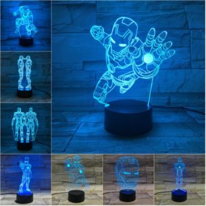 Marvel Figure Iron Man LED 3D Lamp Illusion Touch Night Light Auto Flash Multicolor RGB Home Decor USB Atmosphere Christmas Gift