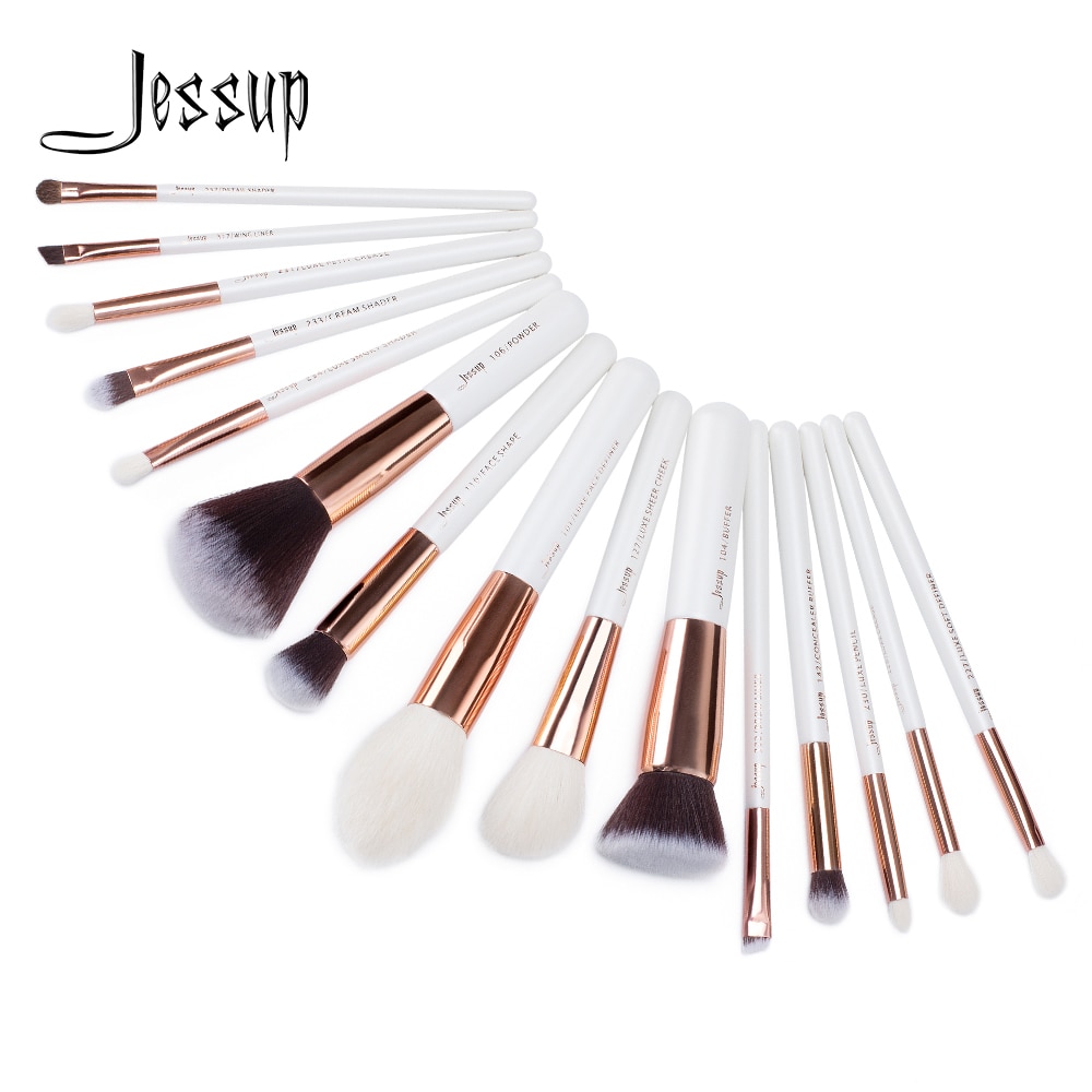 Jessup 15pcs makeup brushes White/Rose Gold maquiagem profissional completa Foundation Powder Definer Shader Liner Brushes T220