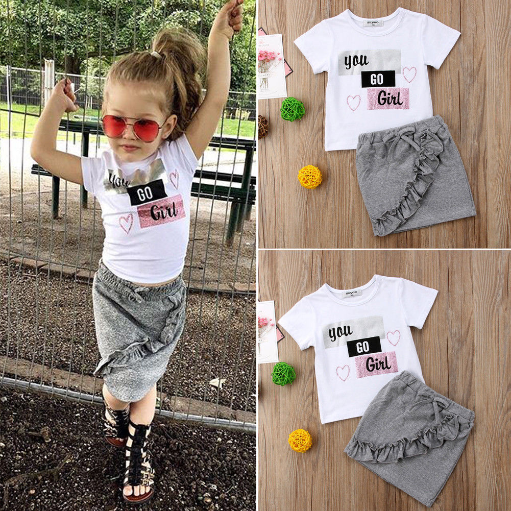 Newborn Infant Kids Baby Girls Top T-shirt Skirts Floral Dress Outfit Clothes Set Fashion