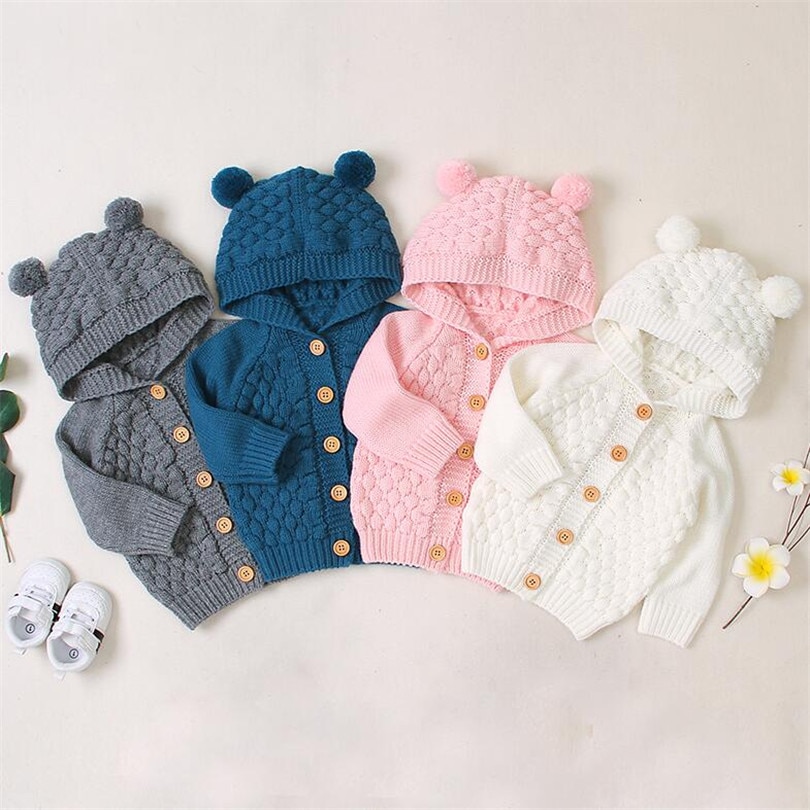 Baby Cardigan Hooded Baby Sweater For Kids Cardigan Cotton Baby Boys Girls Sweater Knitted Baby Coat Jacket Toddler Cardiagn