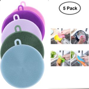 5 Pieces Magnic Silicone Dish Sponge Washing Brush Scrubber 5 Pack Household Cleaning Sponges Antibacterial Mildew-Free Brushes