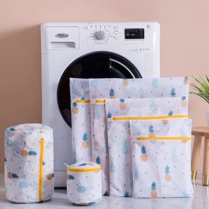 Pineapple Printing Zippered Mesh Laundry Bag Polyester Washing Net Bag For Underwear Sock Washing Machine Pouch Clothes Bra Bags