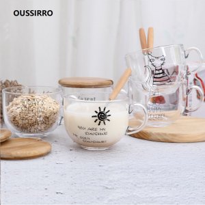 OUSSIRRO 450ml Cute Cat Glass CUP With spoon an cover Coffee Milk Tea Water Cups Creative Christmas Gifts