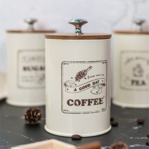 Vintage Metal Storage Jars with Wooden Lid Tea Coffee Sugar Sealed Iron Box Simple Sealing Container Kitchen Grain Organizer