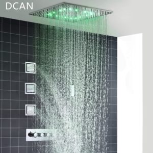 Big 20 Inch Overhead Ceiling LED Rain Spa Shower Head Set Bathroom 5 Function Temperature Controller Shower 3 Wall Body Spray