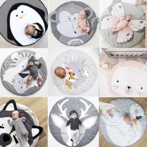 90CM INS Baby Play Mats Crawling Carpet Animal Round Floor Rugs for Kids Baby Blanket Cotton Game Pads Children Room Decor