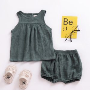 2020 Summer Linen Baby Girls Suits Cotton Kids Outfits Children Clothing Set Newborn Boy Vest Tops + Shorts Toddler Clothes 0-4Y
