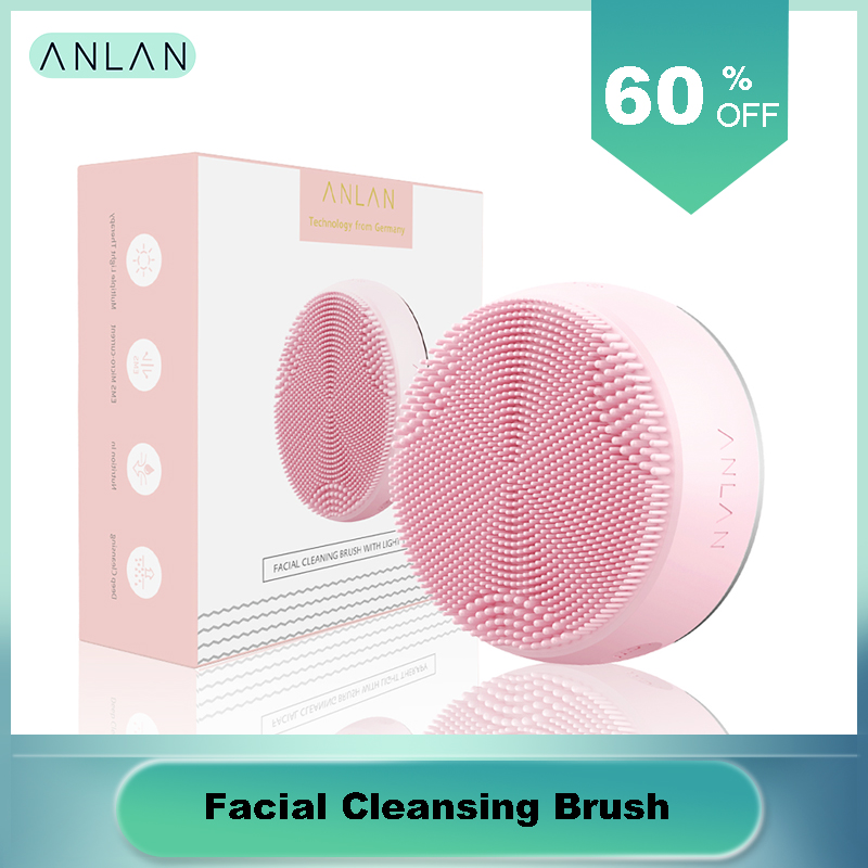 Facial Cleansing Brush with Light Therapy Deep Cleansing Face Waterproof Silicone Facial Massage Hot Compress LED Light Therapy