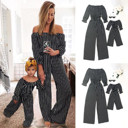 Family Matching Mom Kids Clothes Striped Playsuit Bodysuit Jumpsuit Outfits Off Shoulder Sexy Fashion High Quality Jumpsuit Hot