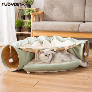 Funny Cat Tunnel bed Collapsible Crinkle Pet tent Kitten Puppy  Ferrets Rabbit interactive Toys 2 holes Tunnel  Pet cat nest