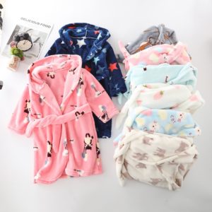 Winter Flannel Kids Sleepwear Robe Cute Cartoon Animals Print Hooded Girls Warm Bathrobe Children Pajamas For Boys 2-8 Years