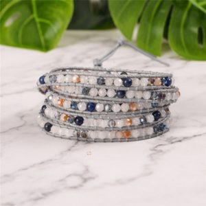 YGLINE  Women Boho Bracelet  Natural Stone 5X Leather Wrap Bracelet  Stone Beaded Bracelet Drop Shippping