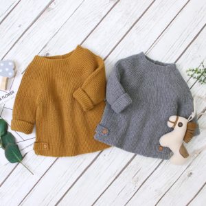 Baby Sweaters Pullovers Fashion Solid Knitted Kids Girls Boys Knitwear Tops Autumn Winter Newborn Bebes Clothes 0-2Y Long Sleeve