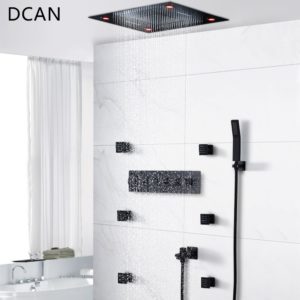DCAN Black Shower System Led Remote Control Light Multi-Function Brass Shower Set