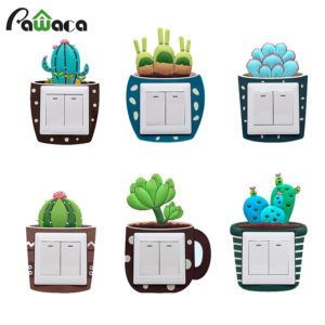 Cute Cartoon 3D Cactus Fluorescent Wall Stickers On-off Switch Stickers Luminous Light Switch Outlet Decals Kids Room Home Decor