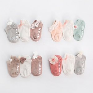3 Pairs/Pack Newborn Cotton Ankle Socks Toddler Anti-slip Floor Sock Baby Girls 3D  Ruffled Bowknot Flower Socks Princess