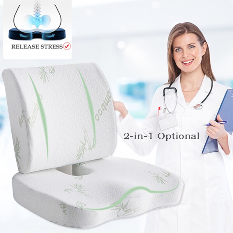 Orthopedic Memory Foam Car Seat Cushion Back Cushion Set Slow Rebound for Office Chair Waist Support Coccyx Pain Relief