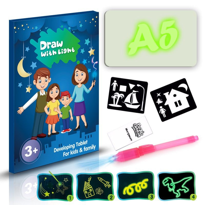 2019 Draw With Light Glow In Dark Children Kids Paint Toy Luminous Drawing Board Sketchpad Set Gift Toys