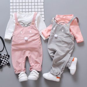 Baby Girl Outfit Autumn Fashion Cute Cartoon T Shirt Overalls Suspender Pants Toddler Kids Set Baby Girl Clothes