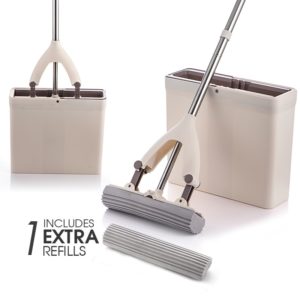 Sponge Mop And Mop Bucket with Replacement Sponge Heads PVA Sponge Mop Super Absorbent Easy Cleaning for Hardwood Floor