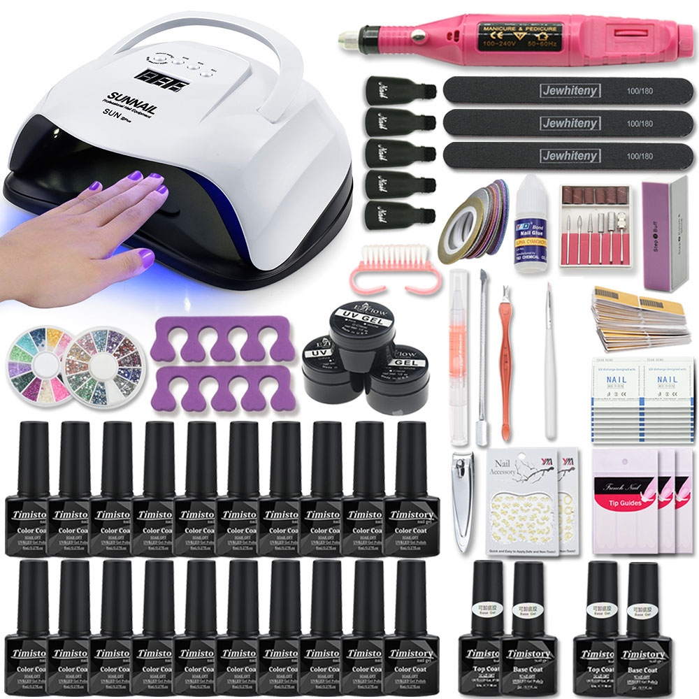 80W UV Lamp Nail Set For Manicure Kit 10&20 Color Gel Varnish Set Nail Drill Machine Kit Nail File Tool  Nail Extension Set