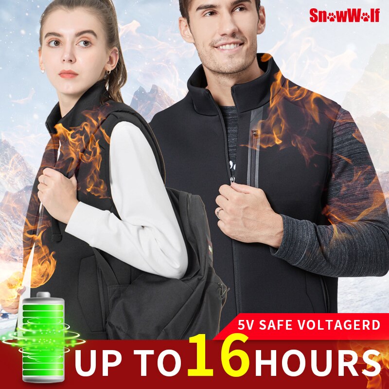 Snowwolf Men heated vest Women Winter Heated Vest USB infraded battery heating waistcoat thermal  outdoor jacket coat