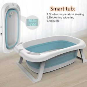 Foldable Baby Shower Tub with Thermometer Smart Temperature sensing Infant Bath Tubs Baby Non-Slip Widen and Thicken Kid Bathtub