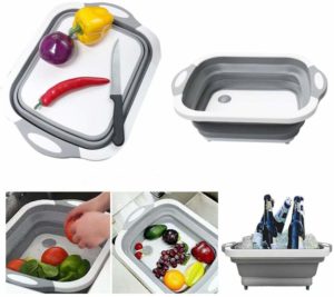 3in1 Sink Folding Chopping Cutting Board Dish Tub Fruit Vegetable Washing Drain Storage Basket Collapsible Colander Kitchen Tool