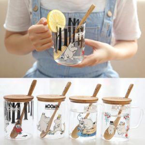 Moomin Finland Fairy Tale Muumien Mug Muumi Shot Glass With Wood Lid Spoon Healthy Hot Milk Water Breakfast Drinkware Cartoon