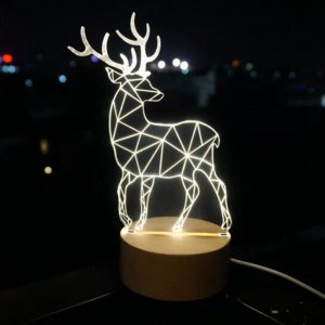 LukLoy USB Dimmable Creativity Novel Nightlight Acrylic  Elk Lamp with Led For Table Bedside  Christmas  Birthday Gift