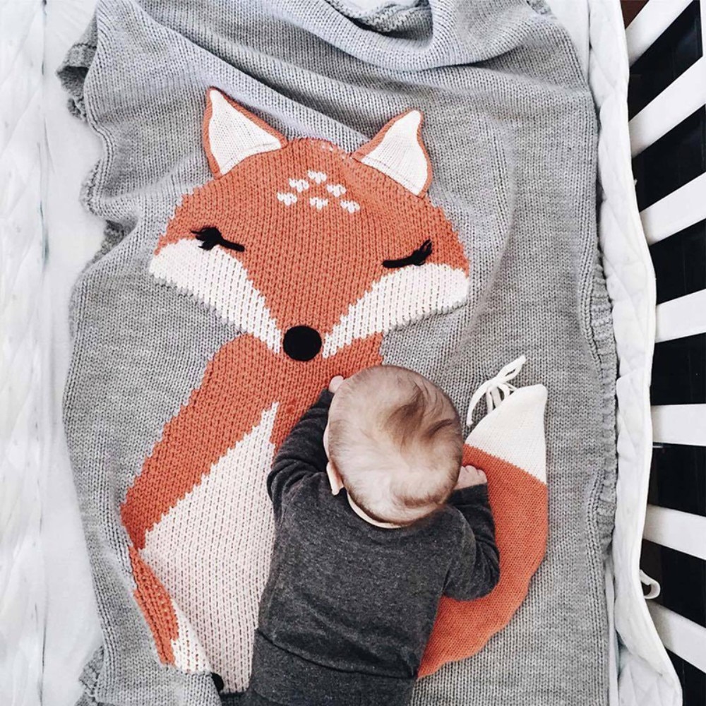 Baby Blanket Newborn Fox Knitting Blanket Bedding Quilt For Bed Sofa Crochet Yarn Blanket Photography Props Play Mat ^