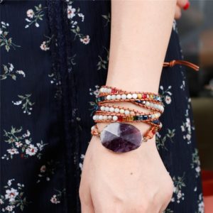 Newest Unique Chakra Natural Stones Charm 5 Strands Wrap Bracelets Handmade Boho Bracelet Women Leather Bracelet